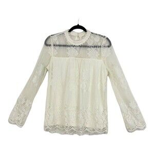 Altar'd State Womens Size Small White Floral Lace Victorian Blouse